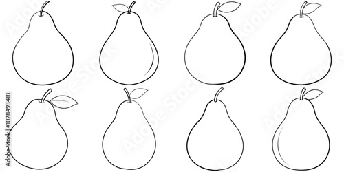 line art vector illustration collection of pear . isolate on a white background. SVG and PNG
