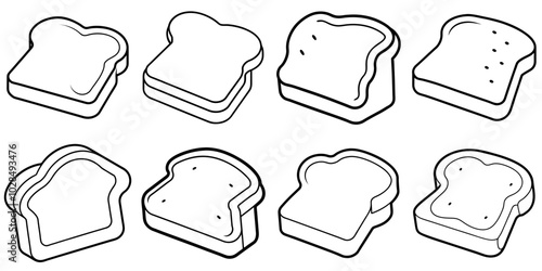 line art vector illustration collection of toast with butter . isolate on a white background. SVG and PNG
