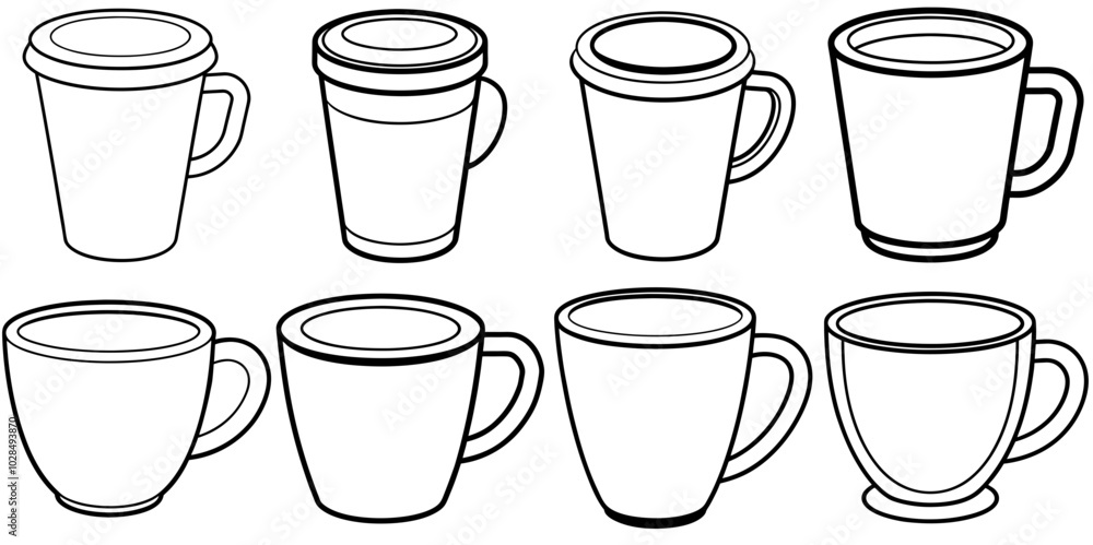 line art vector illustration collection of coffee cup . isolate on a ...