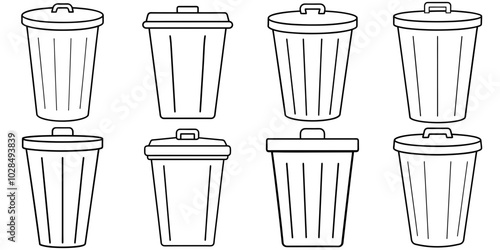 line art vector illustration collection of trash bin . isolate on a white background. SVG and PNG
