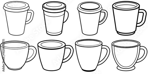 line art vector illustration collection of coffee cup . isolate on a white background. SVG and PNG
