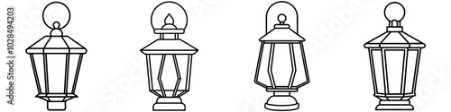 line art vector illustration collection of lantern . isolate on a white background. SVG and PNG

