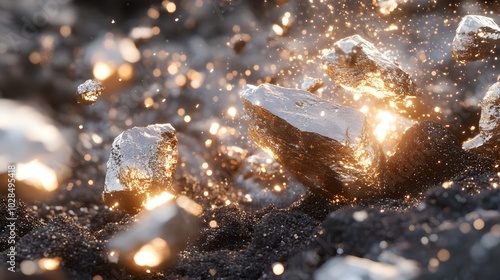 Metallic Rocks with Golden Sparks and Bokeh photo