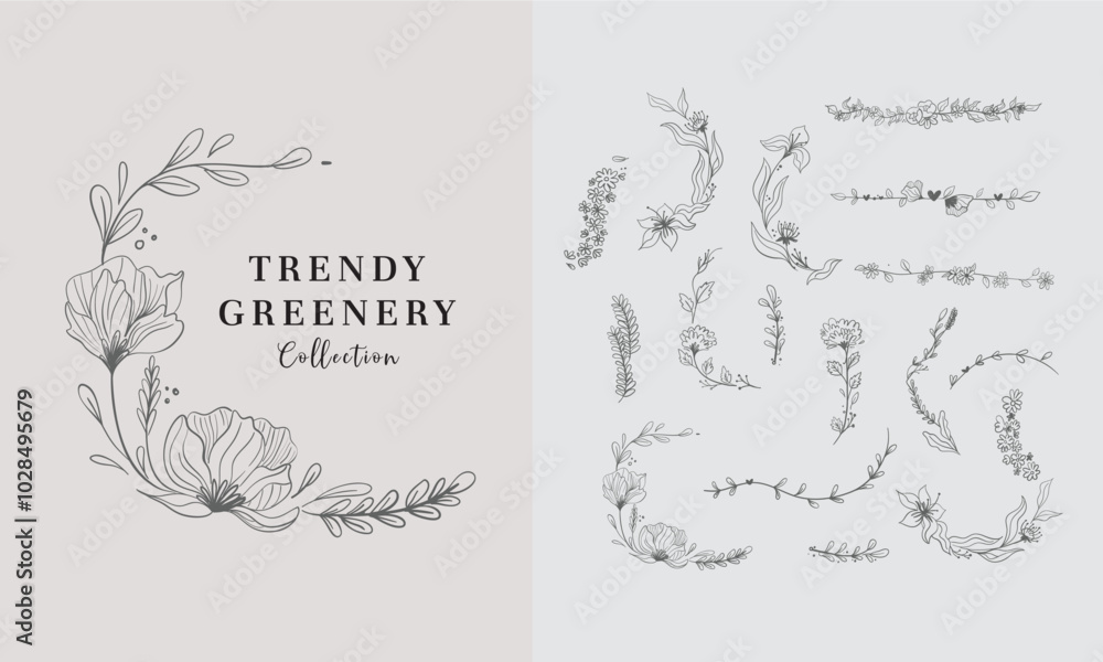 Set of botanical design elegant calligraphic various flowers and brunch, Hand drawn floral frame & Wedding wildflowers for invitation save the date card Etc. . Botanical all layout vector illustration Set of botanical design elegant calligraphic various flowers and brunch, Hand drawn floral frame & Wedding wildflowers for invitation save the date card Etc. . Botanical all layout vector illustration