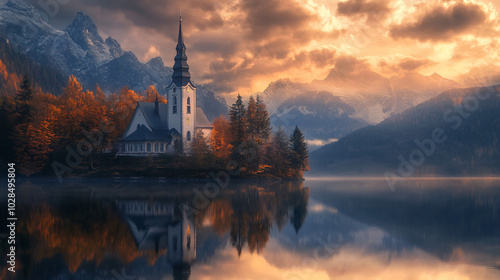 A beautiful church reflected in a lake