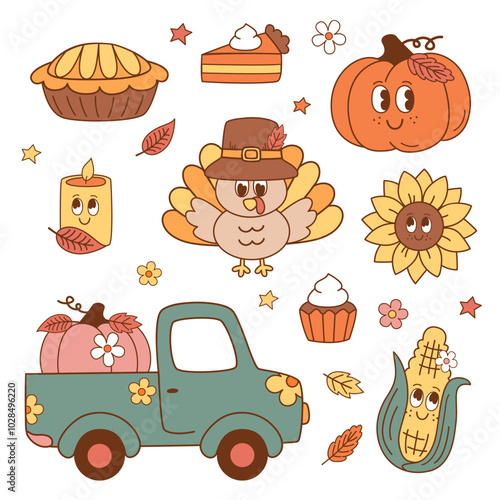 set of isolated cute thanksgiving elements