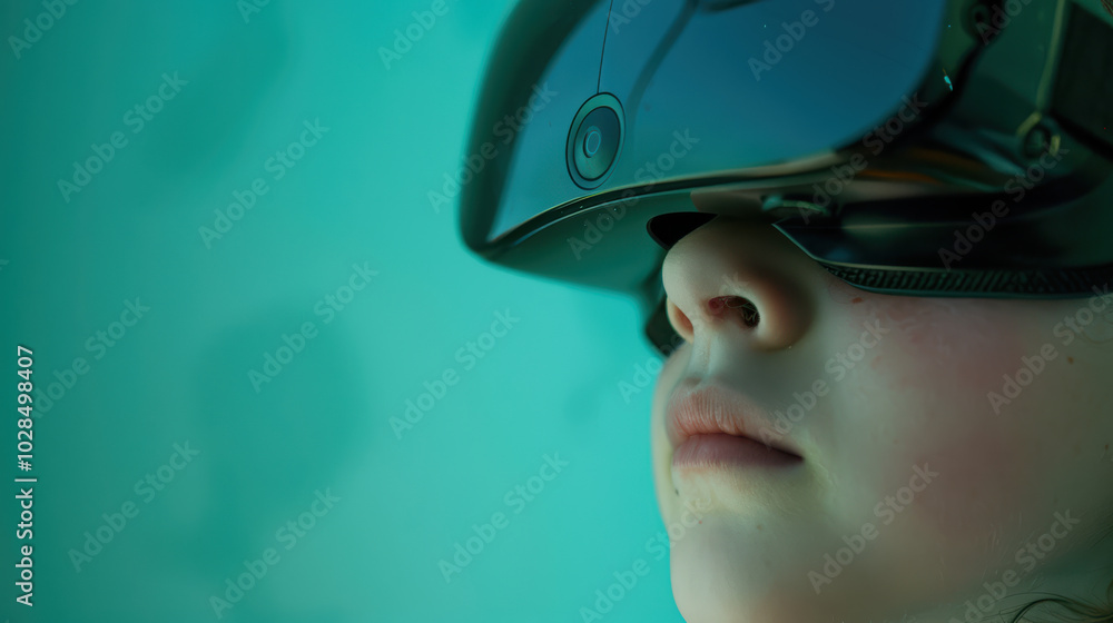 Immersed in virtual world, child experiences wonders of technology through VR headset, showcasing future of interactive entertainment and learning Immersed in virtual world, child experiences wonders of technology through VR headset, showcasing future of interactive entertainment and learning