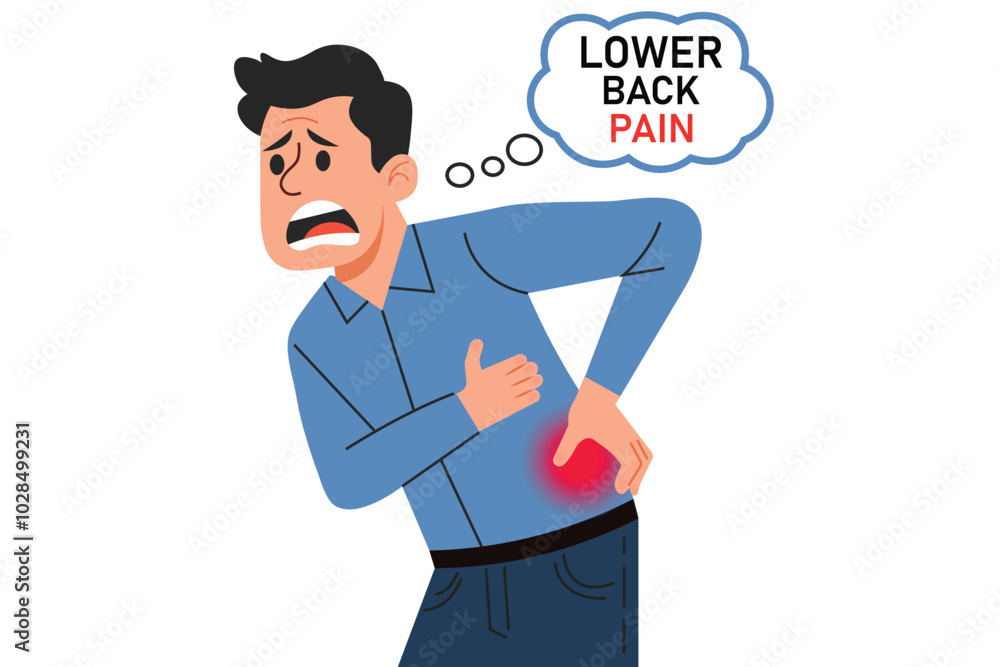 Man holding his back in pain. Lower back pain. Vector illustration on a white background. Man holding his back in pain. Lower back pain. Vector illustration on a white background.