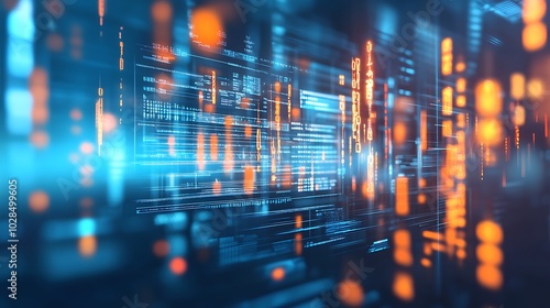 A visually appealing stock photo featuring a digital data screen displaying a detailed data table and a Stereoscopic data chart against a vibrant blue background