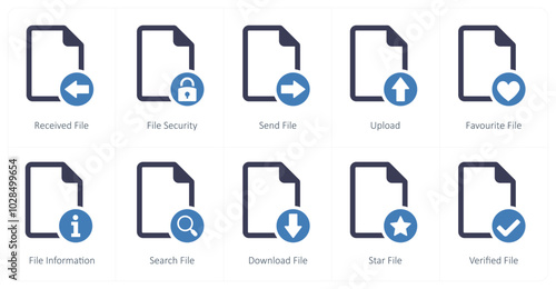 A set of 10 file icons as received file, file security, secured document