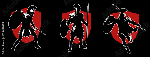 spartan gladiator silhouette design collection fighting poses