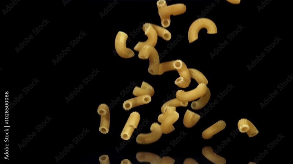 Dry pasta falls on the black table. Filmed on a high-speed camera at 1000 fps. High quality FullHD footage Dry pasta falls on the black table. Filmed on a high-speed camera at 1000 fps. High quality FullHD footage