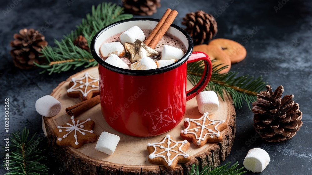 Festive Winter Beverage: Hot Chocolate with Cinnamon and Marshmallows Festive Winter Beverage: Hot Chocolate with Cinnamon and Marshmallows