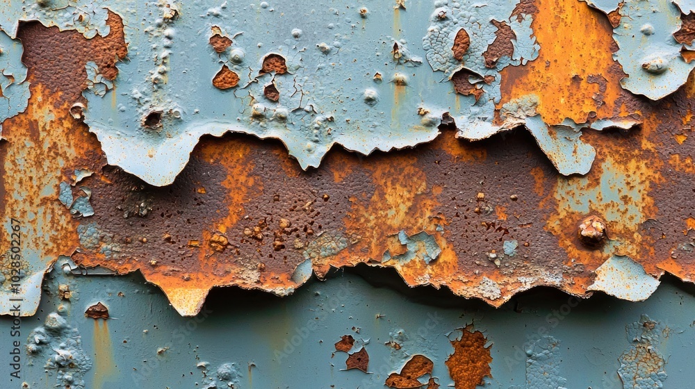 Fototapeta premium A close-up of rust spreading on a metal surface, emphasizing deterioration due to weather exposure