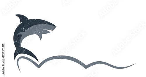 The shark stylized symbol with a blue wave.
