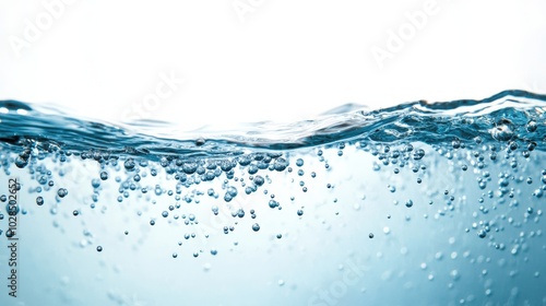 Close-Up of Clear Blue Water with Bubbles in Motion 