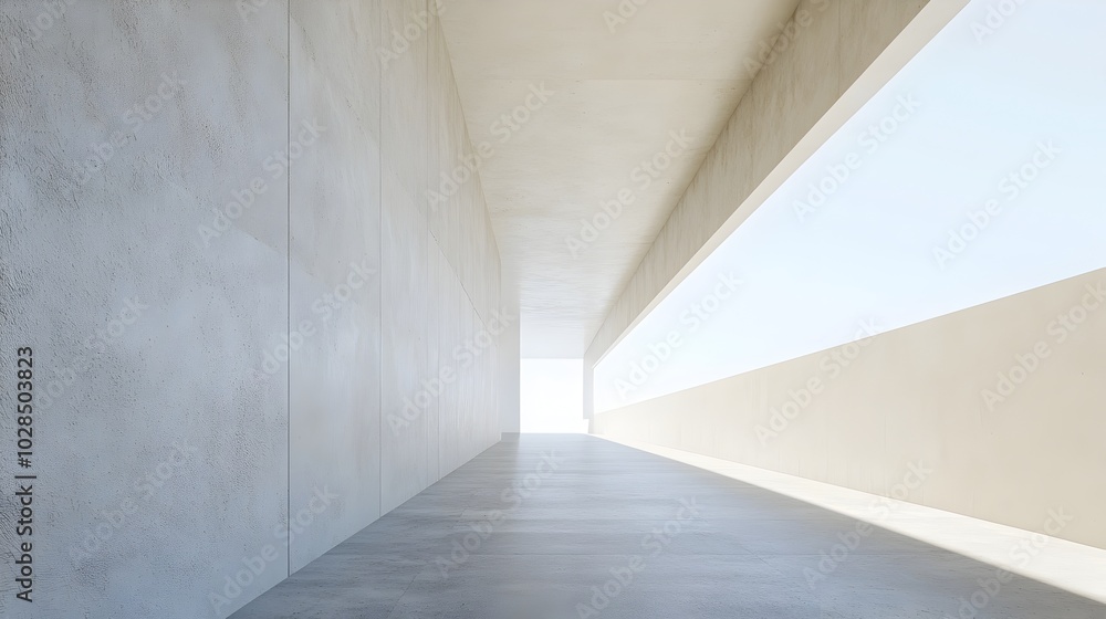 Obraz premium Bright Minimalist Interior Corridor with Clean Walls and Open Skies