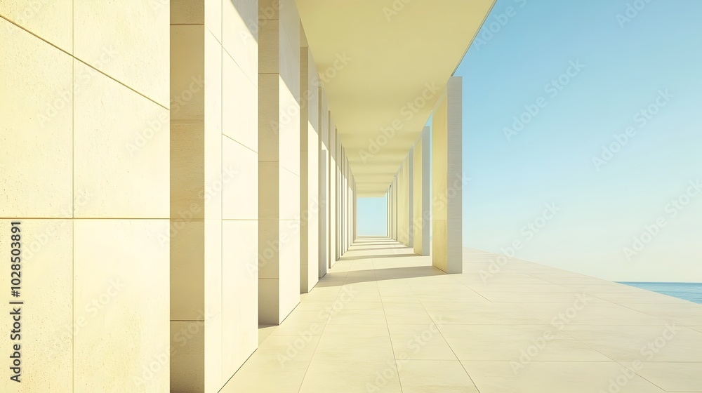 Obraz premium Minimalist Architectural Corridor with Bright Natural Lighting and Open Sky