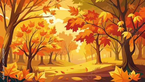 Autumn background with yellow and orange leaves Autumn nature banner, fall season wallpaper design with a close-up of autumn tree foliage in a blurred ..