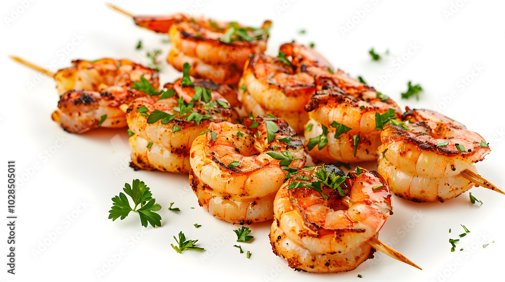 Top view Delicious grilled shrimp skewers isolated on a white background
Top view Delicious grilled shrimp skewers isolated on a white background