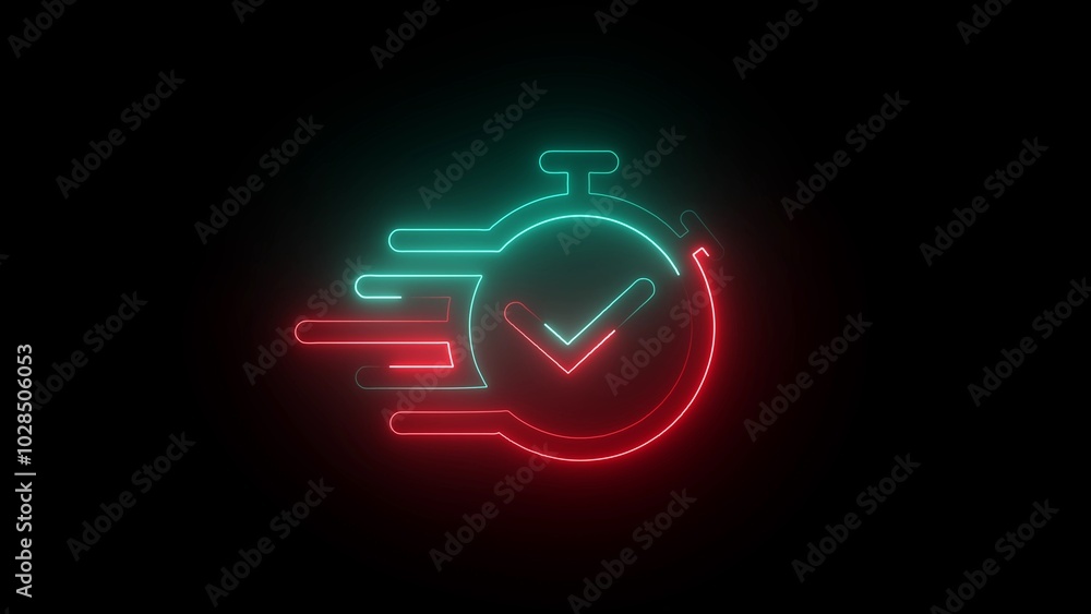 Glowing neon set time icon isolated on black background. Glowing neon set time icon isolated on black background.