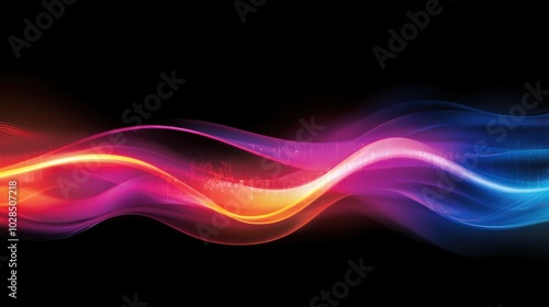 Abstract colorful wave design on a black background, representing energy and movement.