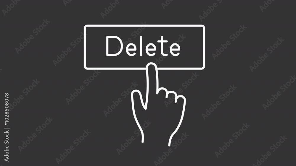 Delete button white line animation. Data remove animated icon. Moving hand, pressing. Information management. Isolated illustration on dark background. Transition alpha video. Motion graphic Delete button white line animation. Data remove animated icon. Moving hand, pressing. Information management. Isolated illustration on dark background. Transition alpha video. Motion graphic