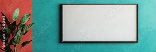 Blank Mockup Banner in Stylish Tattoo Parlor with Teal and Coral Walls