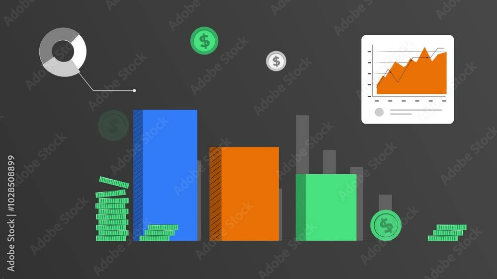 4K animation Money coin Growth Graph on Transparent background ...
