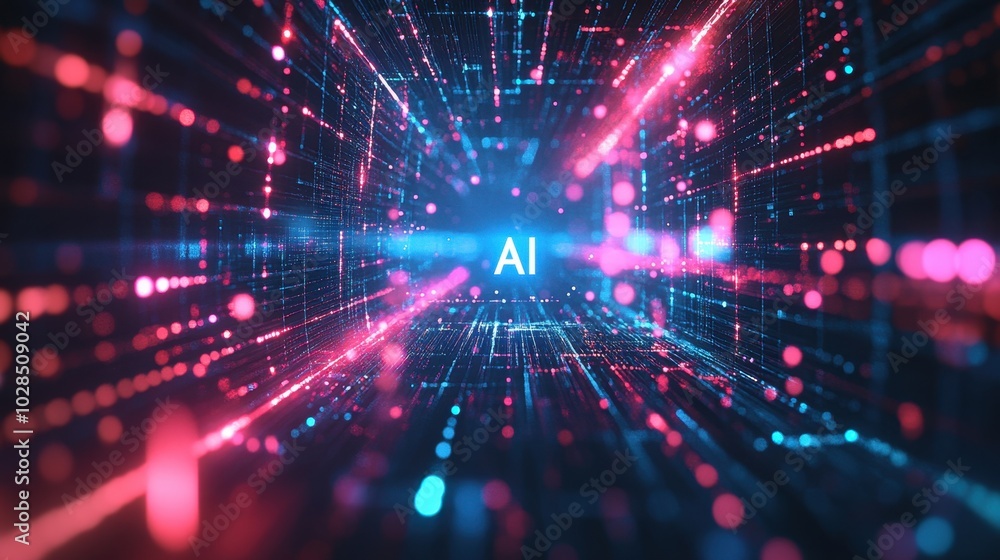AI word in electronic stream of data and colorful light spread copyspace banner background AI word in electronic stream of data and colorful light spread copyspace banner background