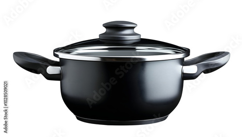 Black Cooking Pot with Lid on Transparent Background – Ideal for Kitchenware, Cooking, and Food Preparation Projects 