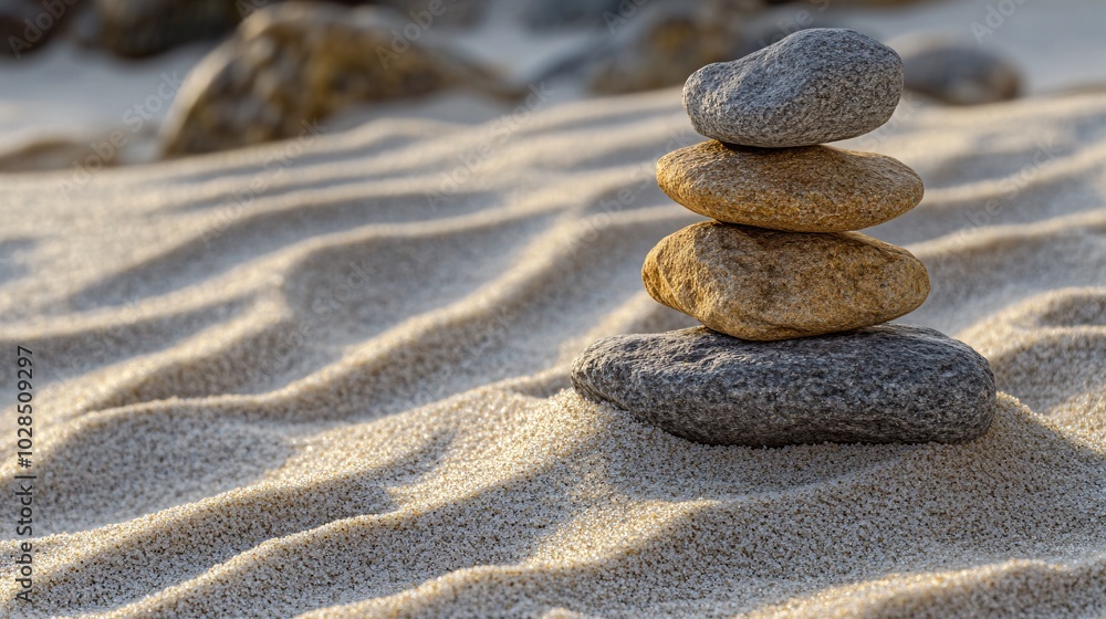 2410_105.close-up view of a rock stack in a zen sand garden, with ...