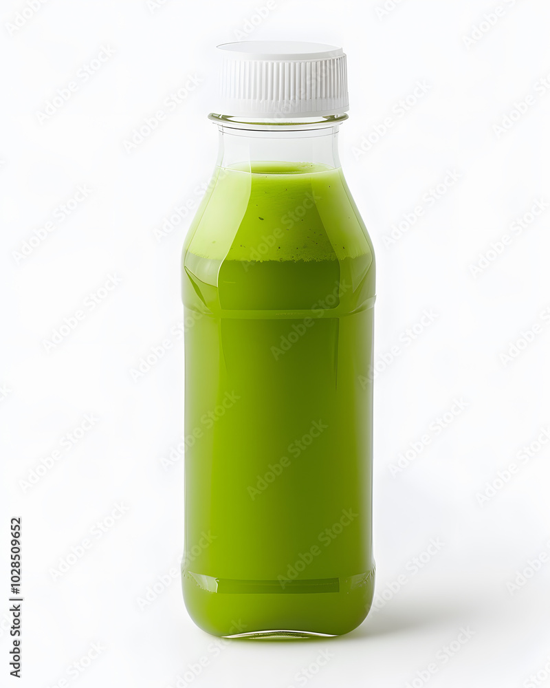 Fresh cucumber juice in a clear bottle mock up isolated on a white background Fresh cucumber juice in a clear bottle mock up isolated on a white background