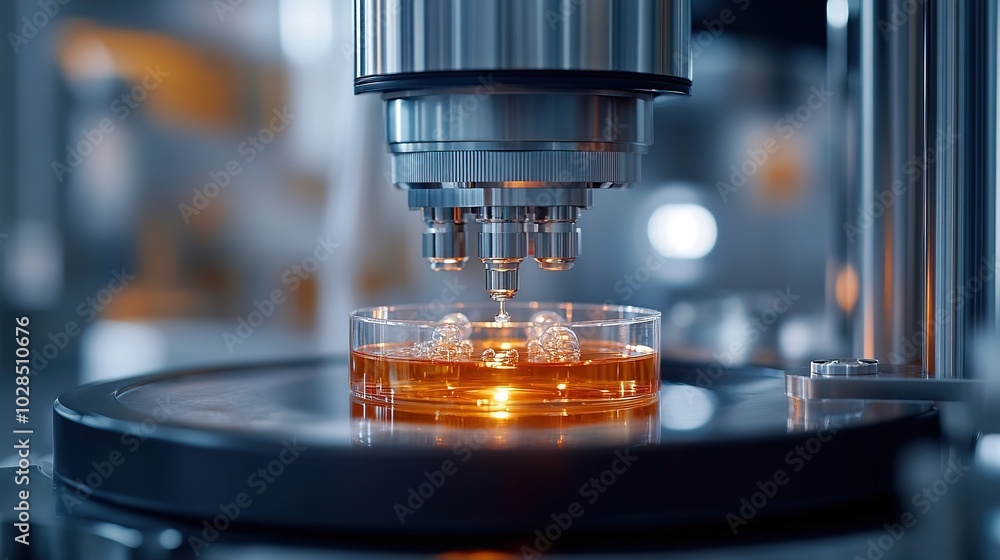 Modern micromanipulator with Petri Dish in the laboratory Modern micromanipulator with Petri Dish in the laboratory
