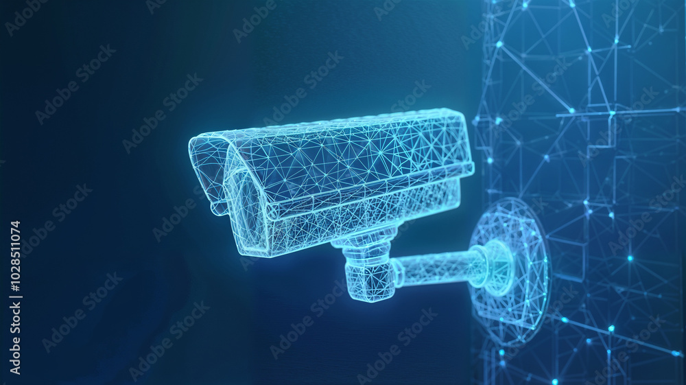 Obraz premium 3d rendering of cctv security camera on dark blue background