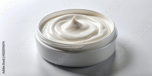 Lush white cosmetic cream spread elegantly on a pristine white background, perfect for showcasing skincare and beauty products. Ideal for conveying luxury and sophistication.