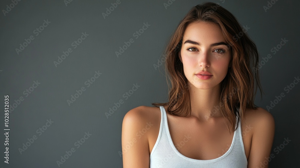 Beautiful Woman in White T-Shirt Women's Breast Dark Background Breast Cancer Support, prevention, mammography, screening, oncology, cancer treatment Beautiful Woman in White T-Shirt Women's Breast Dark Background Breast Cancer Support, prevention, mammography, screening, oncology, cancer treatment
