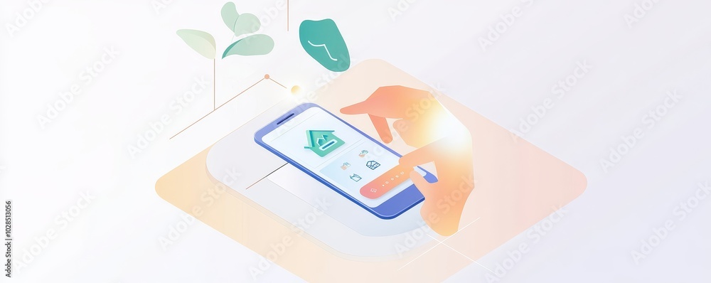 A hand interacts with a smartphone displaying a nature-themed app, symbolizing technology and eco-conscious living. A hand interacts with a smartphone displaying a nature-themed app, symbolizing technology and eco-conscious living.