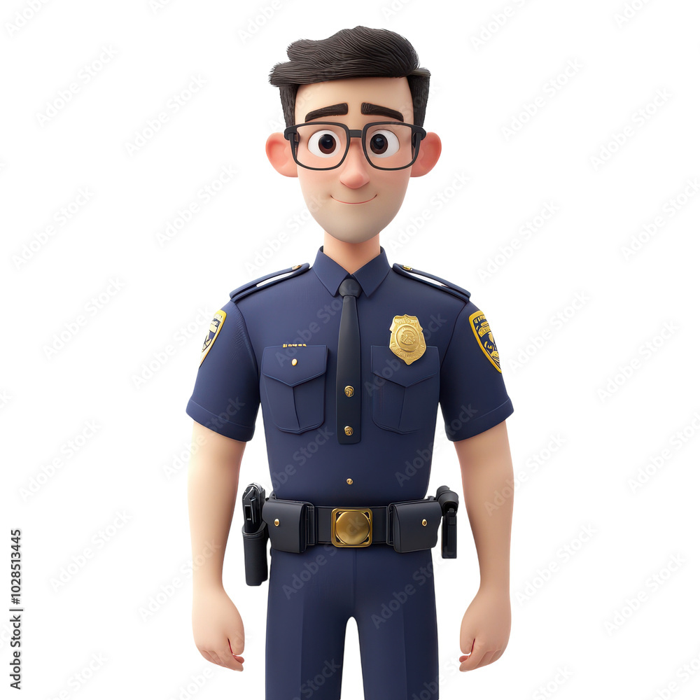 3D Man Police Officer Character in Uniform Transparent Background 3D Man Police Officer Character in Uniform Transparent Background