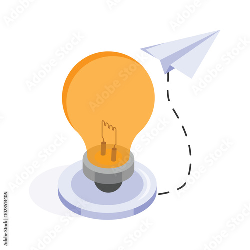 lightbulb with a paper plane symbolizing creative ideas and communication isometric icon