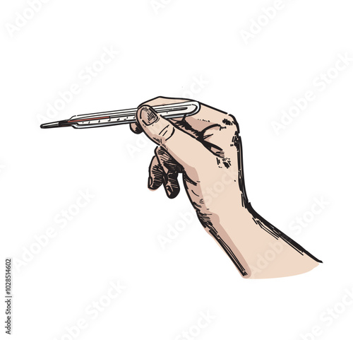 hand holding thermometer ill person cure for fever illustration isolated on white background