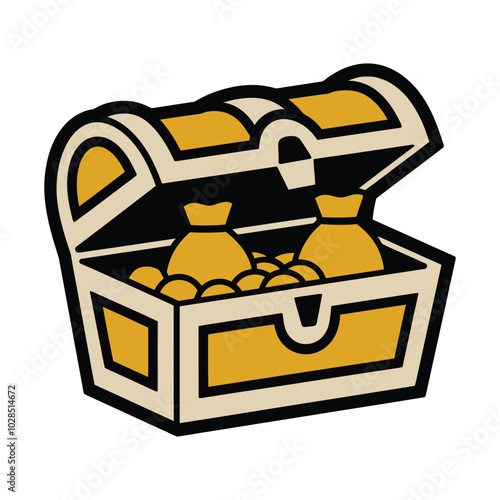 Treasure chest with gold coins and bags illustration