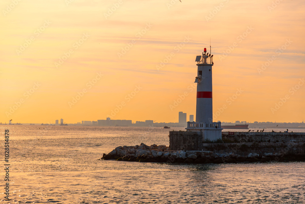 The breakwater and lighthouse of Kadikoy, Istanbul, Turkiye The breakwater and lighthouse of Kadikoy, Istanbul, Turkiye
