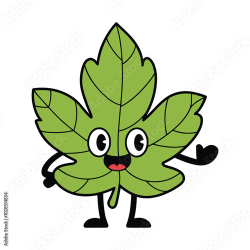 Cute cartoon green leaf character illustration