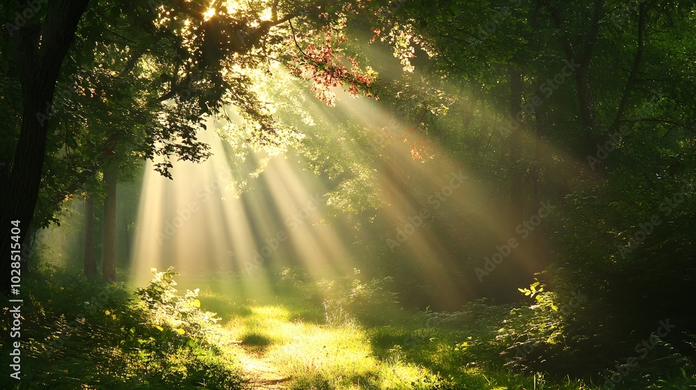 114. A tranquil forest clearing illuminated by soft sunlight breaking through the leaves 114. A tranquil forest clearing illuminated by soft sunlight breaking through the leaves