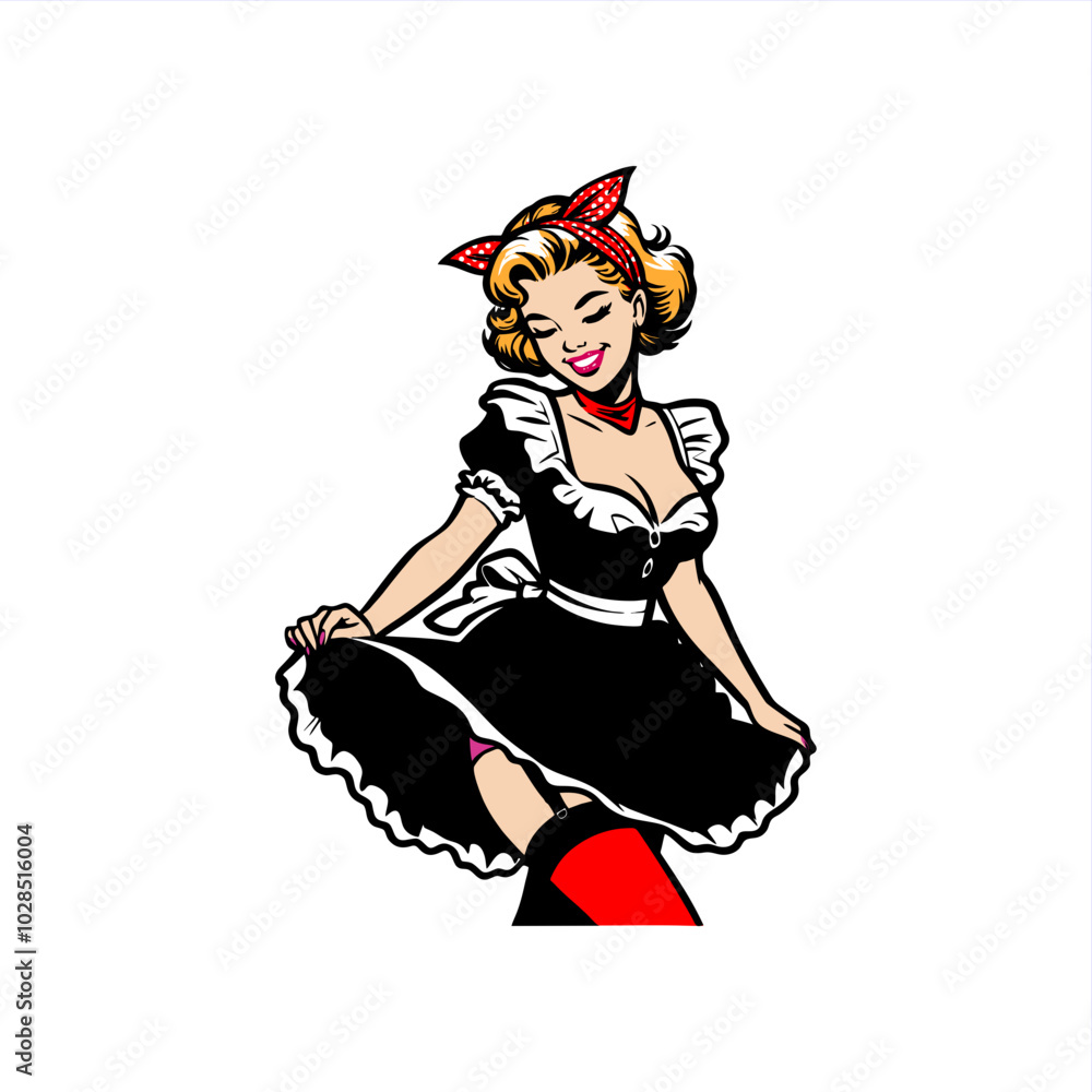pinup girl maid costume illustration vector pinup girl maid costume illustration vector