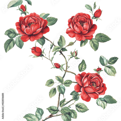 Beautiful rose flowers with leaves on transparent background for design