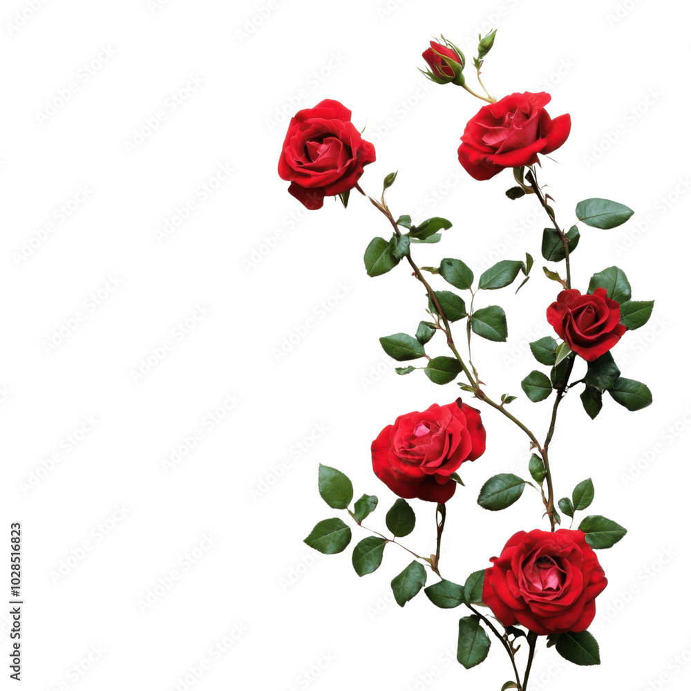 Red roses with green leaves on a transparent background for floral designs Red roses with green leaves on a transparent background for floral designs