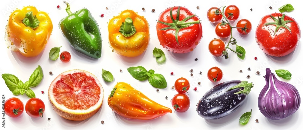 Fresh and Colorful Vegetables and Fruits Arrangement Fresh and Colorful Vegetables and Fruits Arrangement