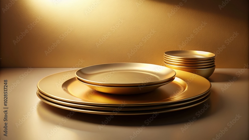 Simple golden plates set against a neutral backdrop create a sophisticated focal point in any elegant home decor, enhancing the ambiance with understated luxury. Simple golden plates set against a neutral backdrop create a sophisticated focal point in any elegant home decor, enhancing the ambiance with understated luxury.